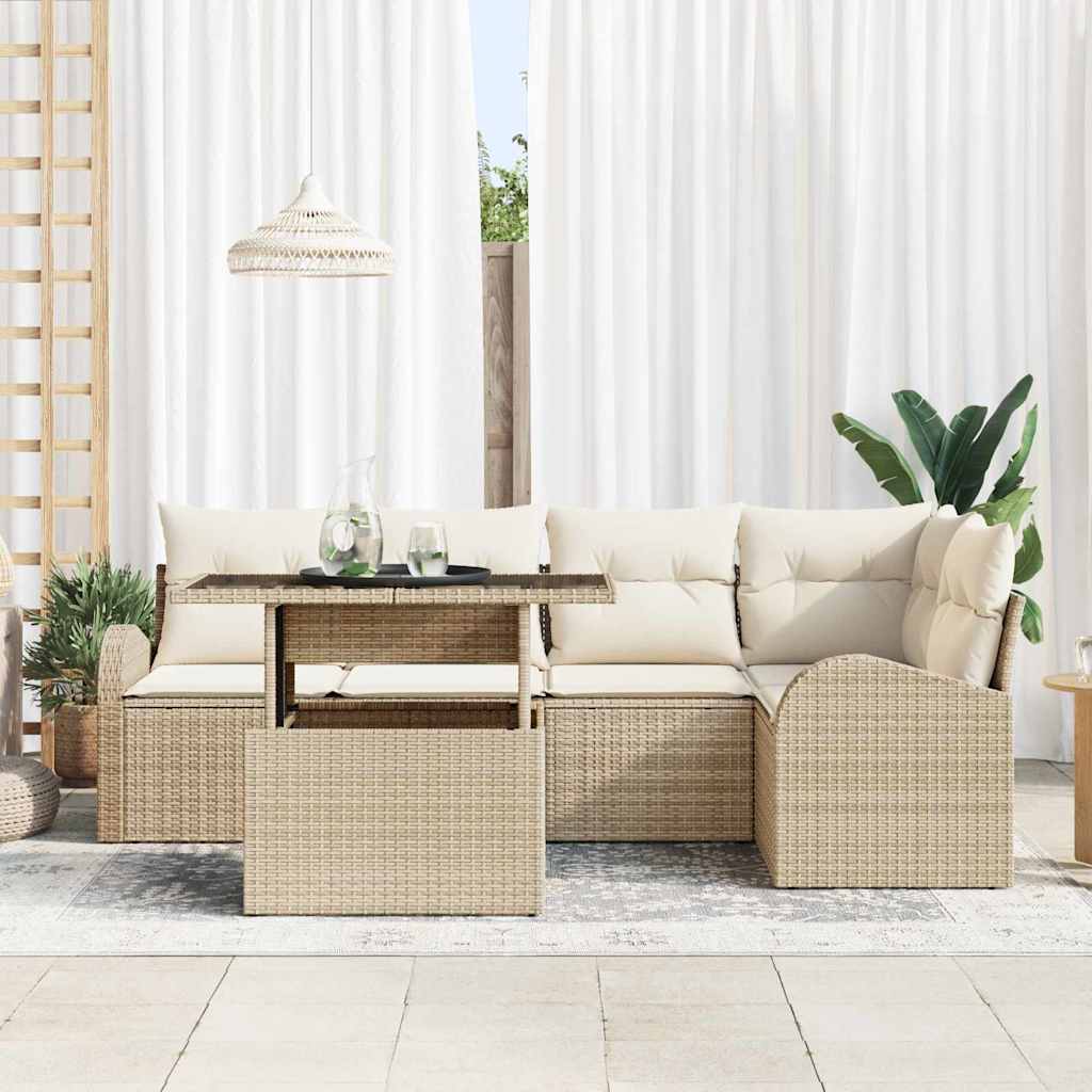 Gartensofa-set 6 stk. 5-Sitzanzahl Beige Poly Rattan