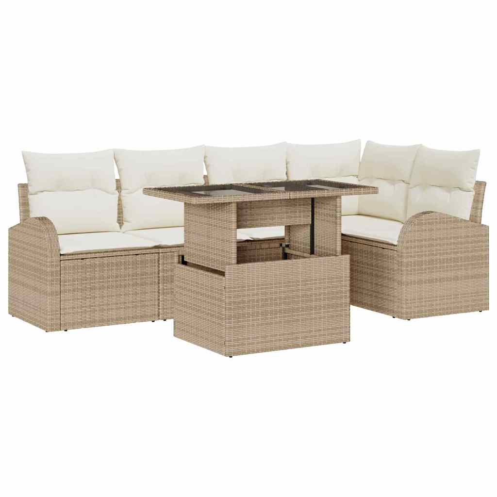 Gartensofa-set 6 stk. 5-Sitzanzahl Beige Poly Rattan
