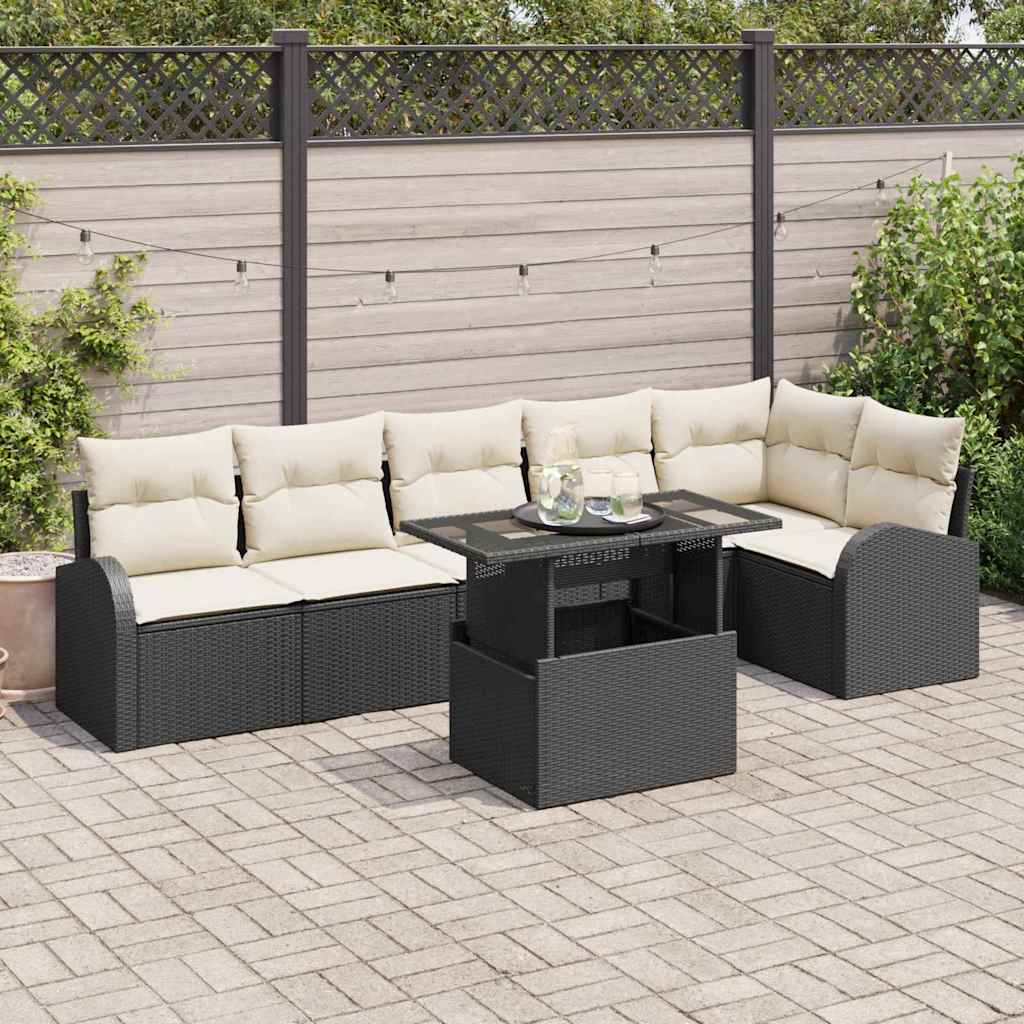 Gartensofa-set 7 stk. 6-Sitzanzahl Schwarz Poly Rattan