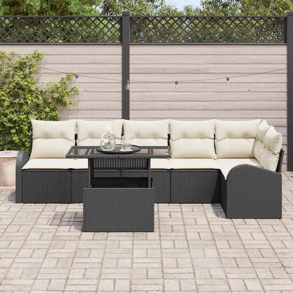 Gartensofa-set 7 stk. 6-Sitzanzahl Schwarz Poly Rattan