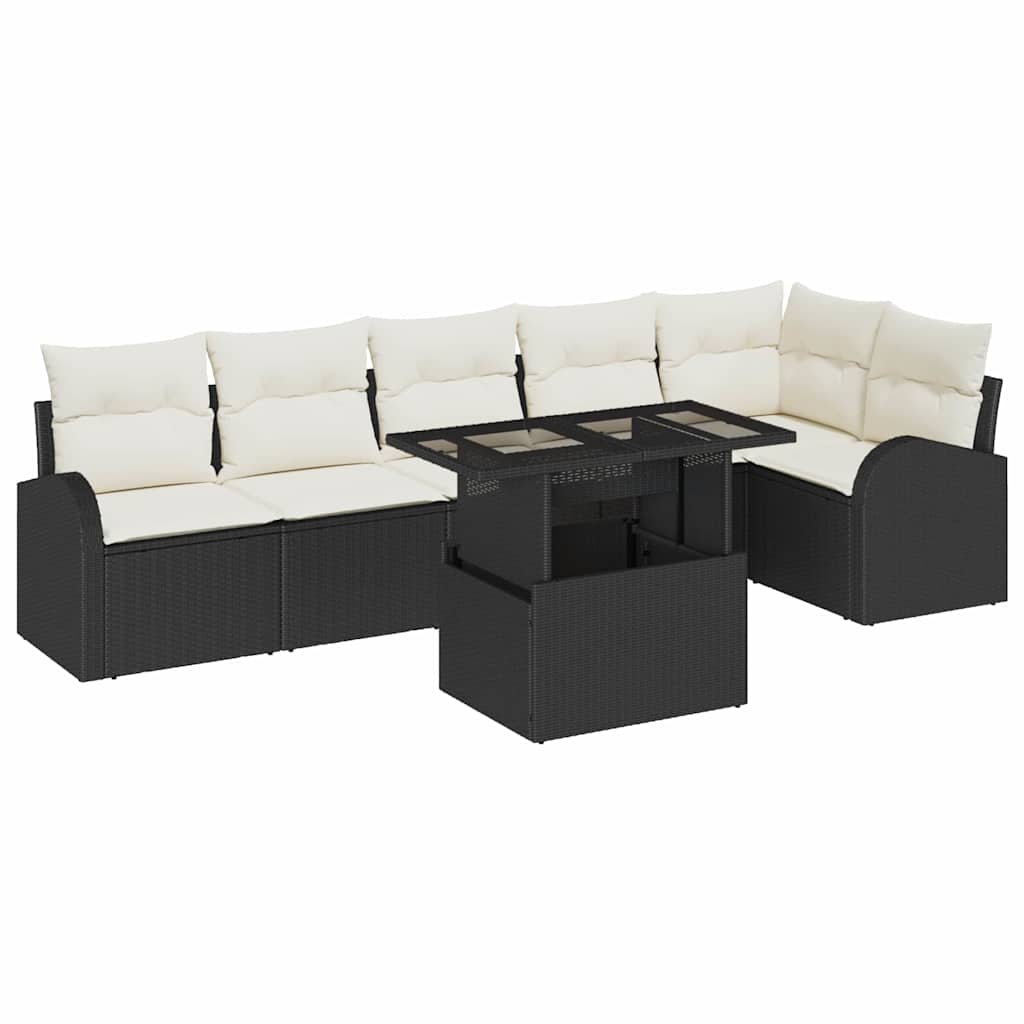 Gartensofa-set 7 stk. 6-Sitzanzahl Schwarz Poly Rattan