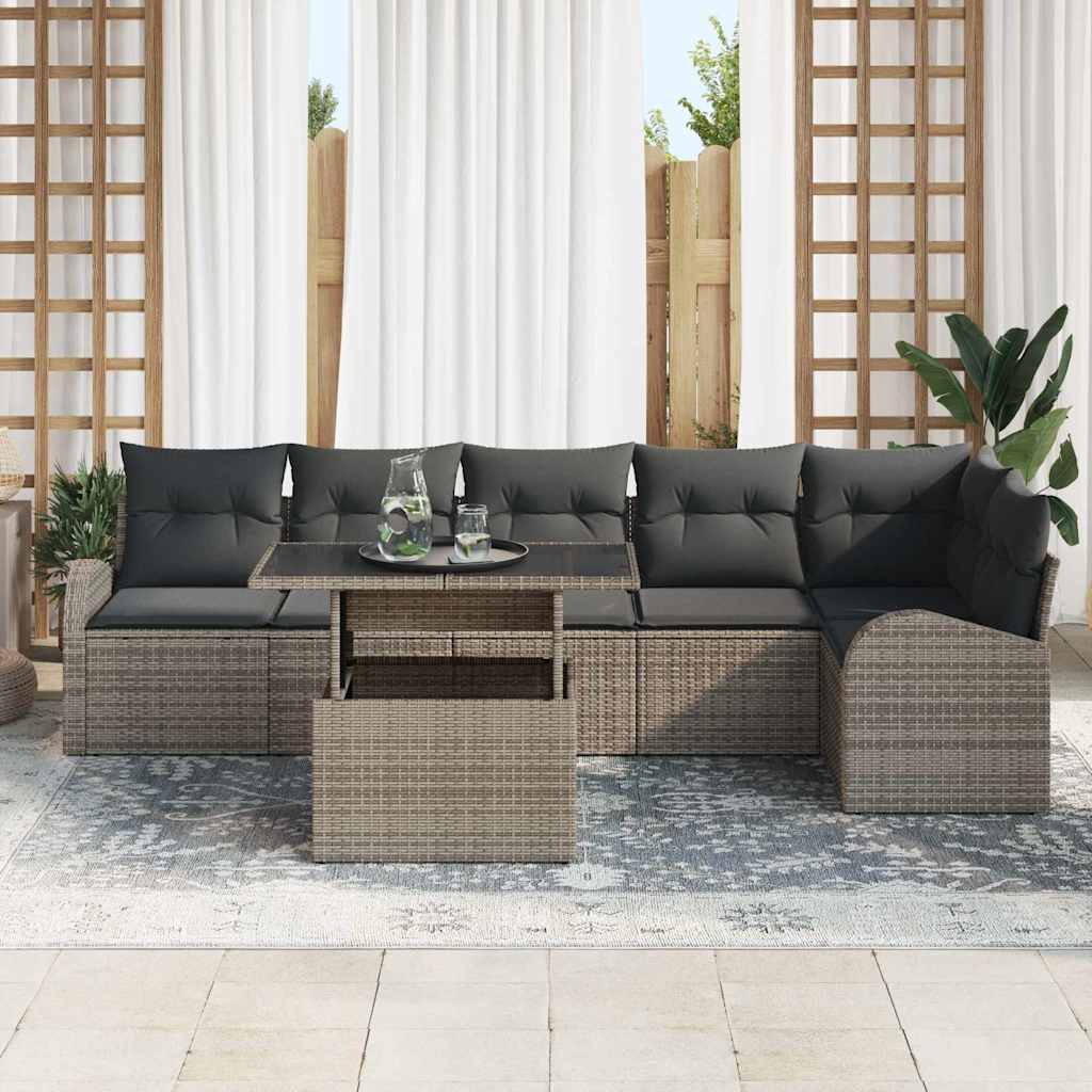 Gartensofa-set 7 stk. 6-Sitzanzahl Grau Poly Rattan