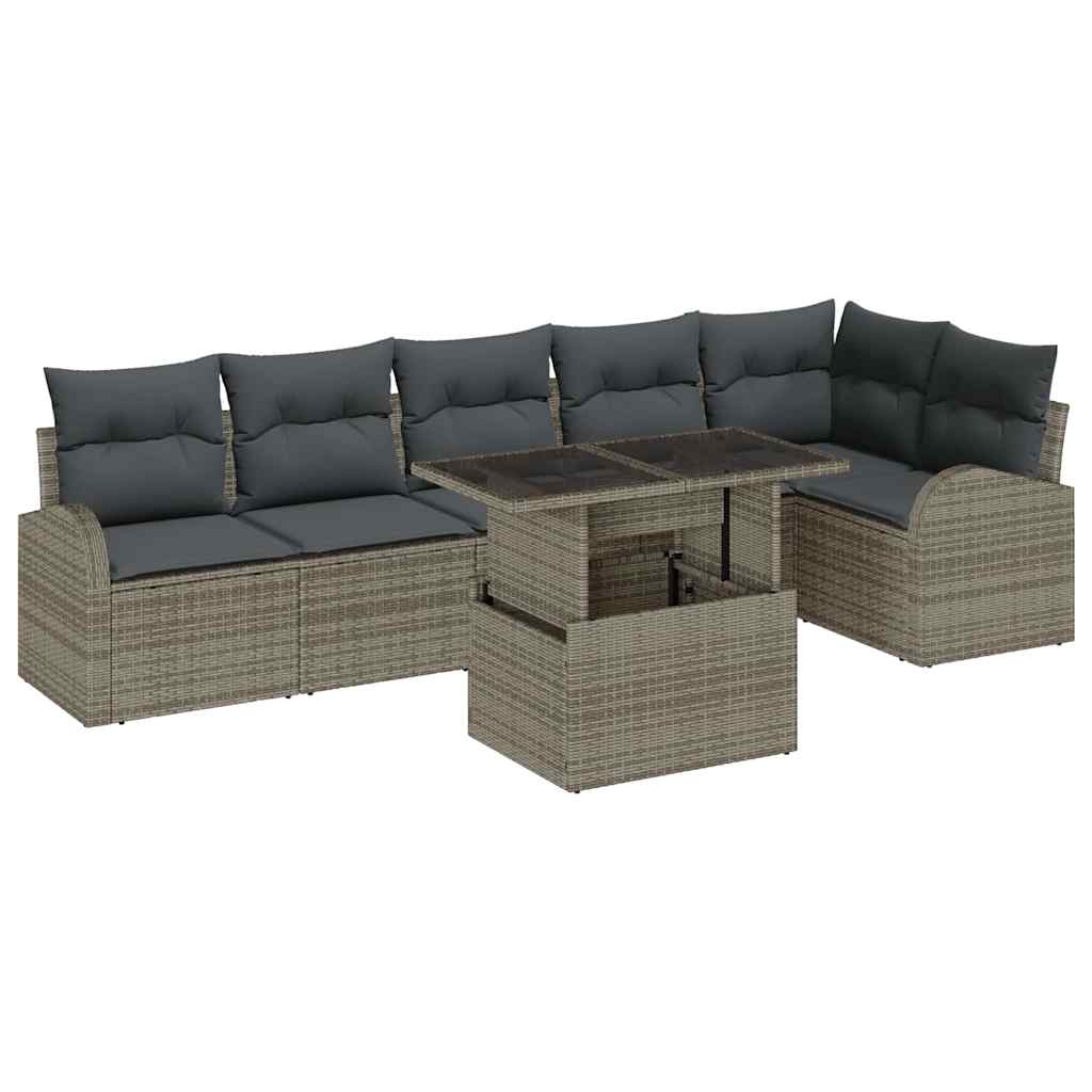 Gartensofa-set 7 stk. 6-Sitzanzahl Grau Poly Rattan