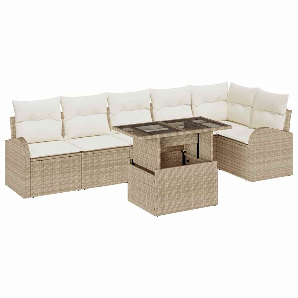 Gartensofa-set 7 Stk. 6-Sitzanzahl Beige Poly Rattan