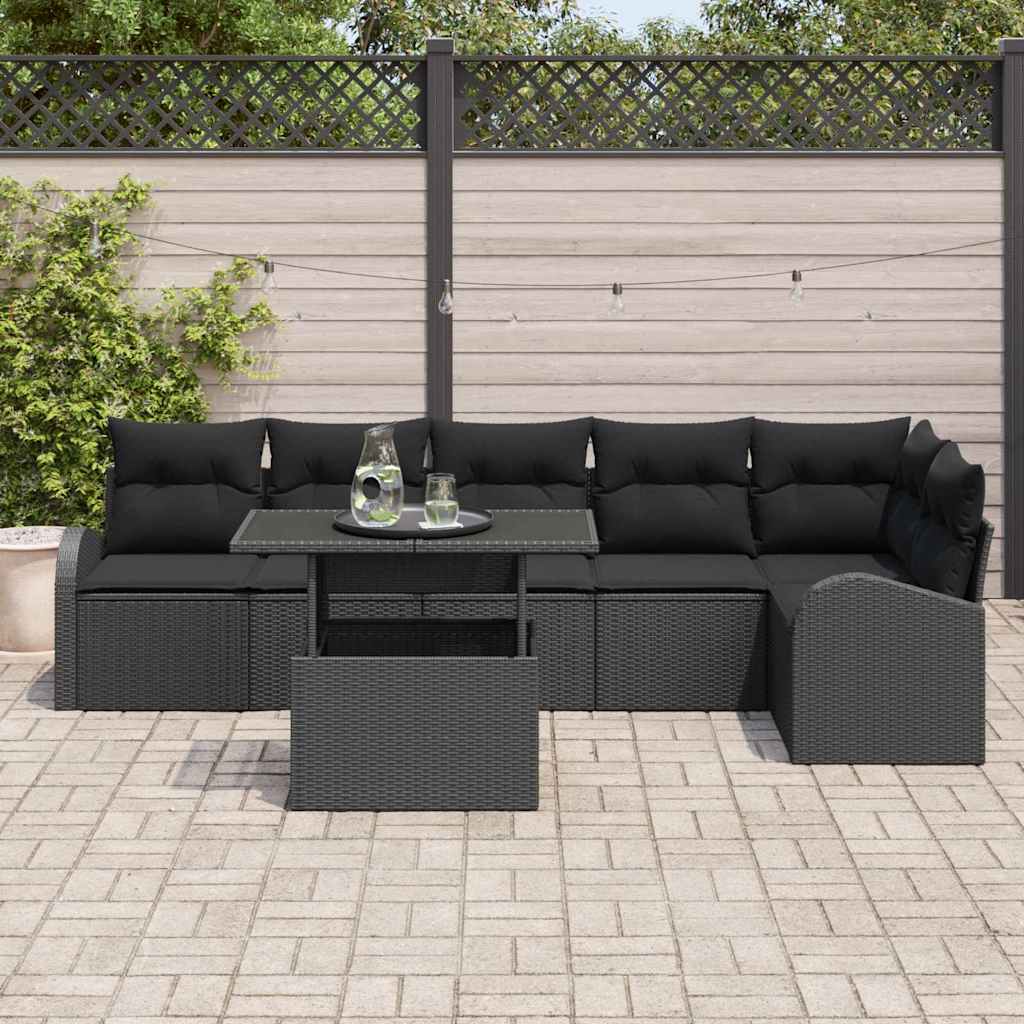 Gartensofa-set 7 stk. 6-Sitzanzahl Schwarz Poly Rattan