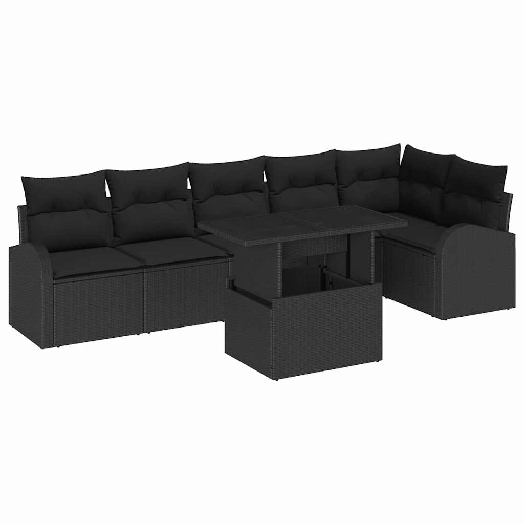 Gartensofa-set 7 stk. 6-Sitzanzahl Schwarz Poly Rattan