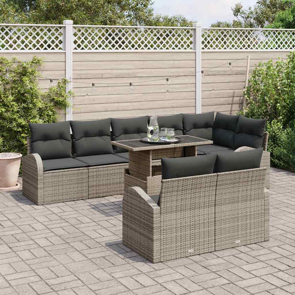 Gartensofa-set 9 Stk. Grau Poly Rattan