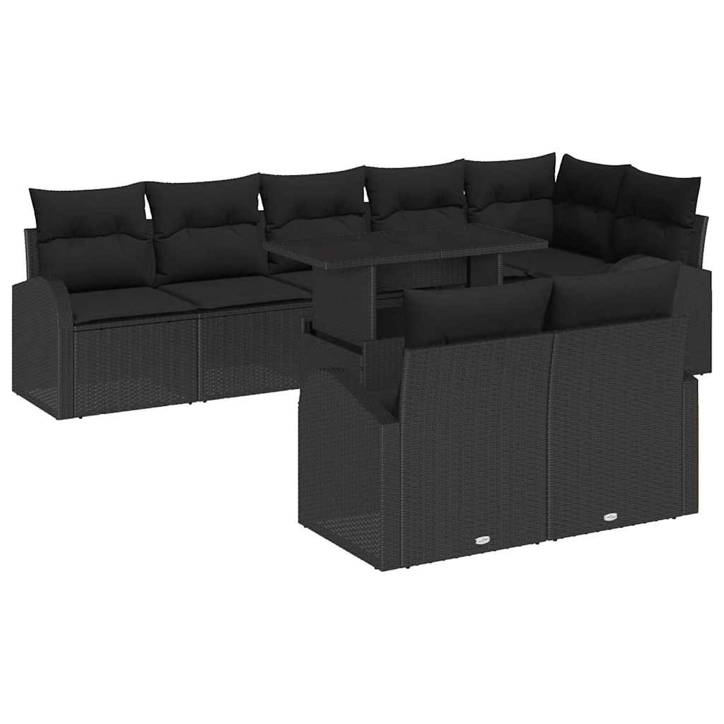 Gartensofa-set 9 stk. Schwarz Poly Rattan