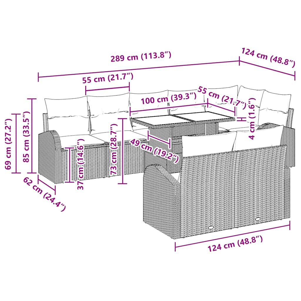 Gartensofa-set 9 stk. Schwarz Poly Rattan