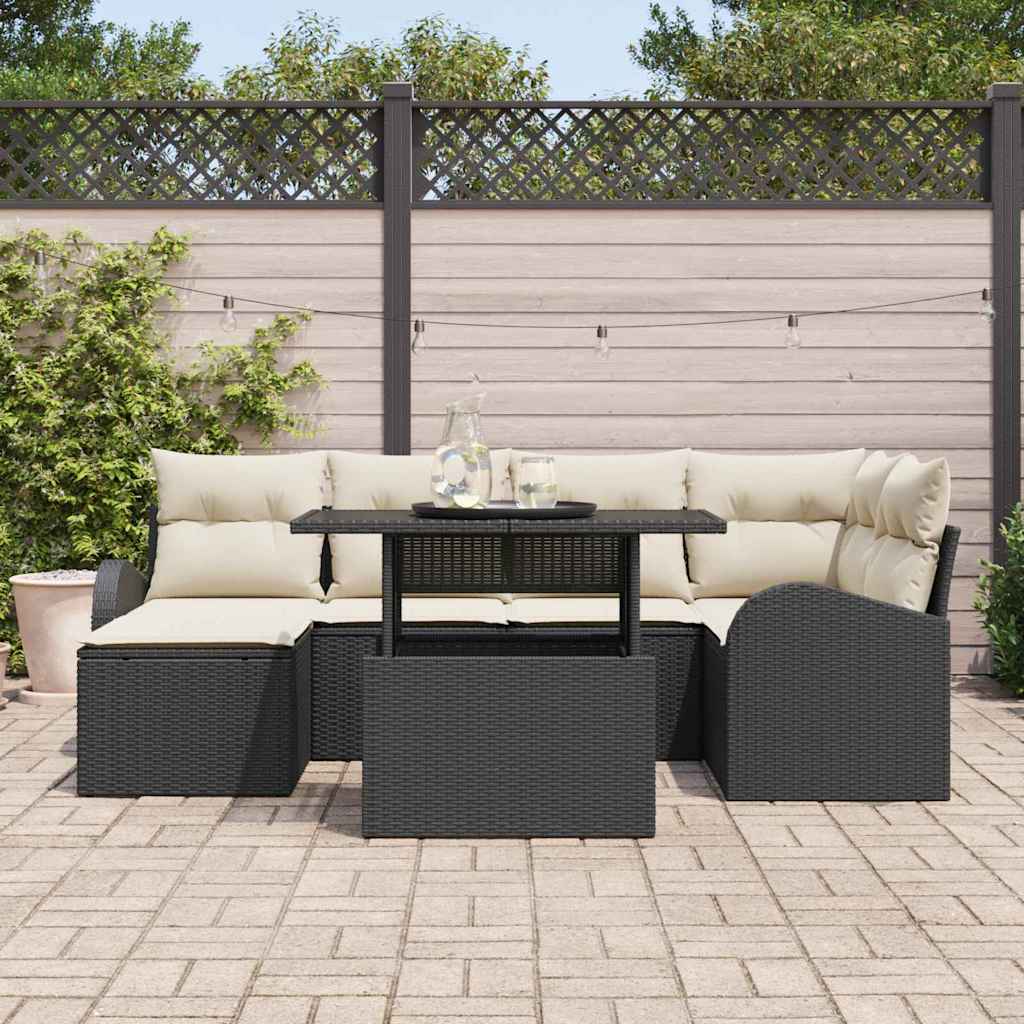 Gartensofa-set 7 stk. Schwarz Poly Rattan