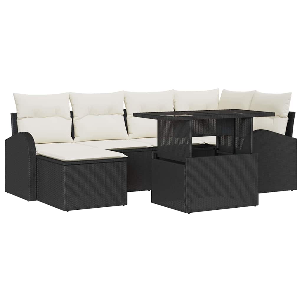 Gartensofa-set 7 stk. Schwarz Poly Rattan