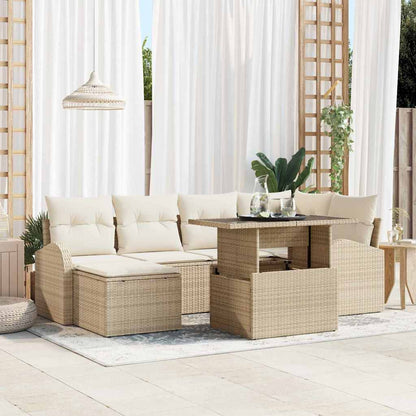 Gartensofa-set 7 stk. Beige Poly Rattan