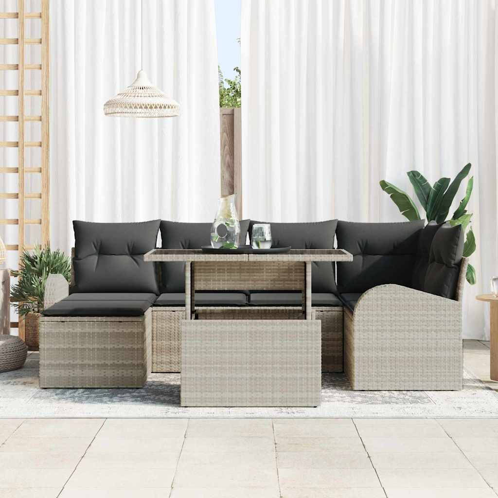 Gartensofa-set 7 stk. Hellgrau Poly Rattan