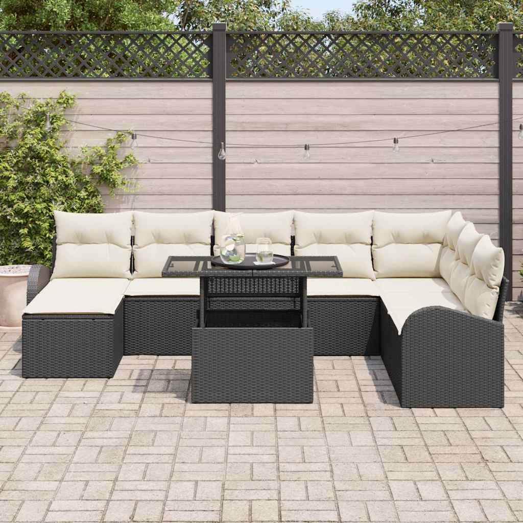 Gartensofa-set 9 stk. Schwarz Poly Rattan
