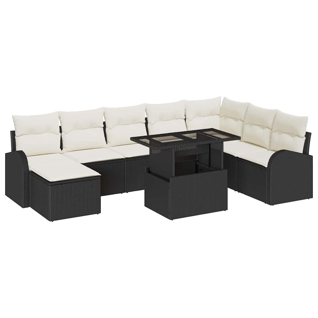 Gartensofa-set 9 stk. Schwarz Poly Rattan