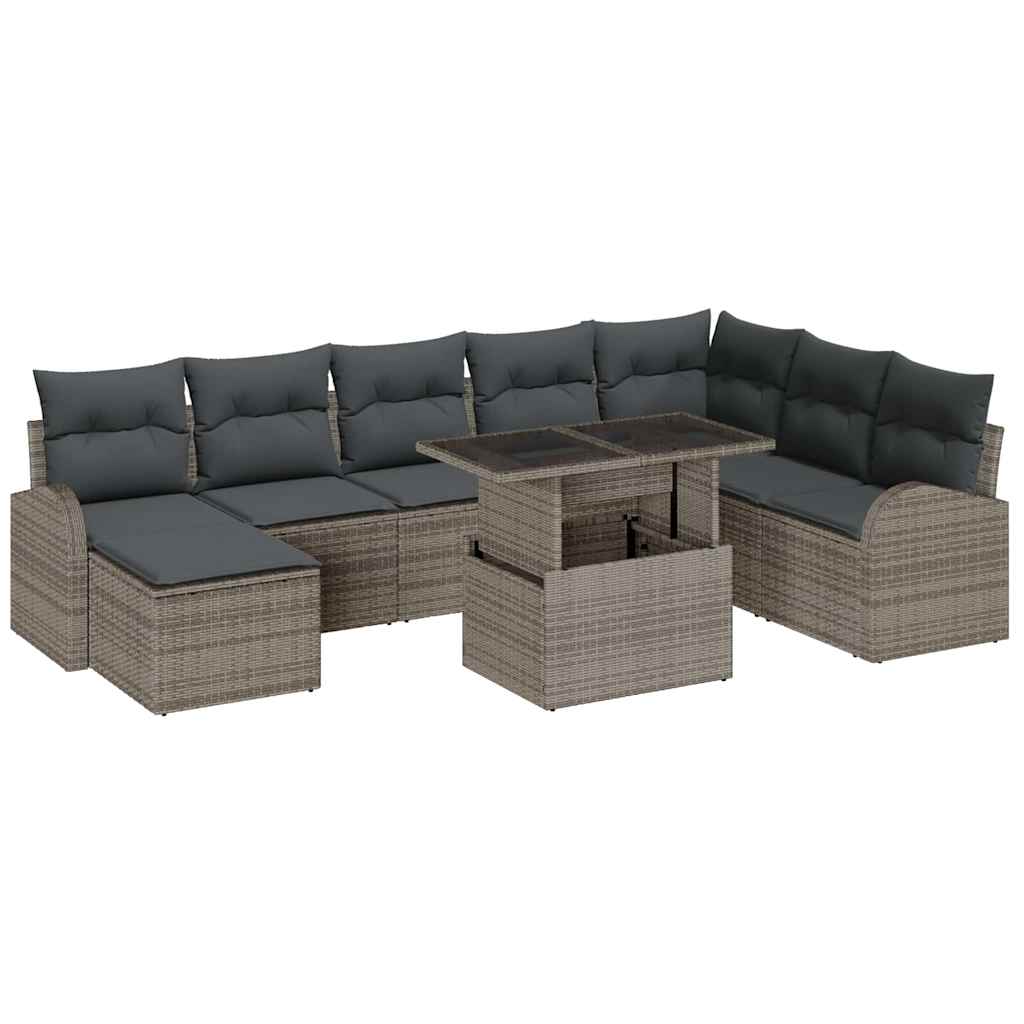 Gartensofa-set 9 Stk. Grau Poly Rattan