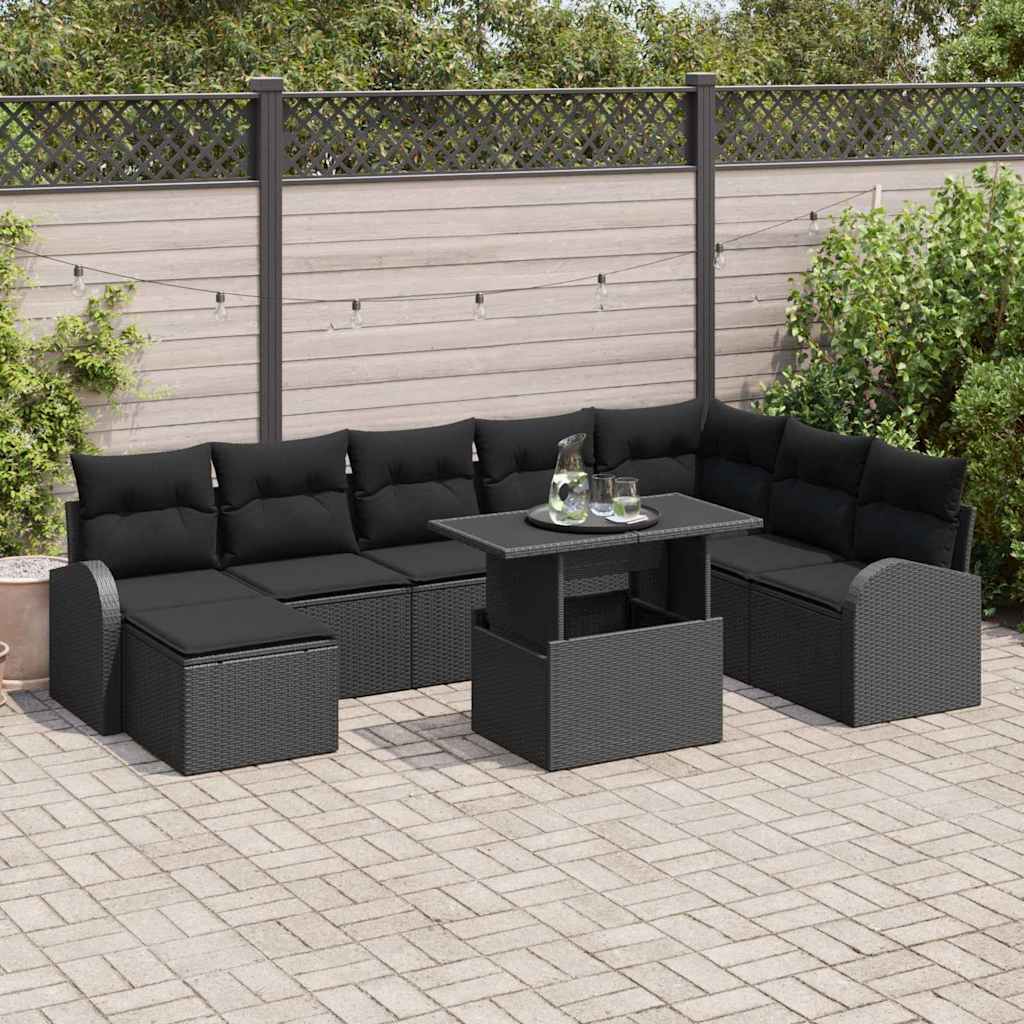 Gartensofa-set 9 stk. Schwarz Poly Rattan
