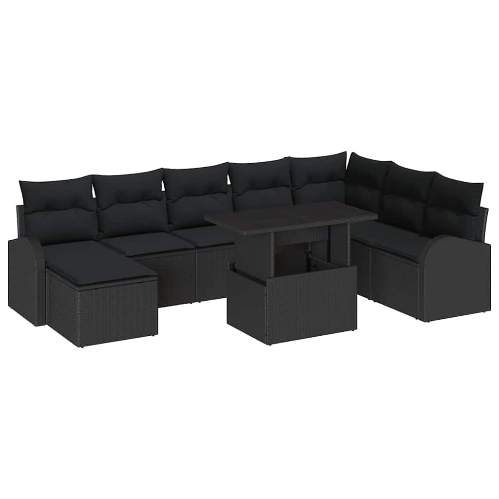 Gartensofa-set 9 stk. Schwarz Poly Rattan