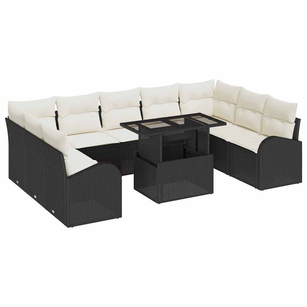 Gartensofa-set 10 stk. Schwarz Poly Rattan