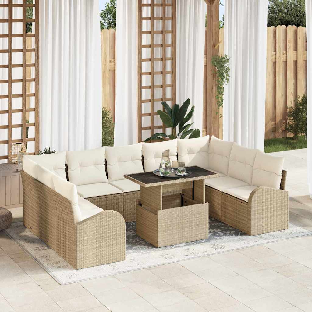 Gartensofa-set 10 stk. Beige Poly Rattan