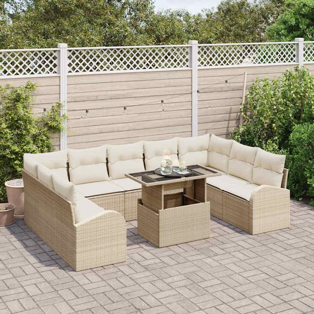 Gartensofa-set 10 stk. Beige Poly Rattan