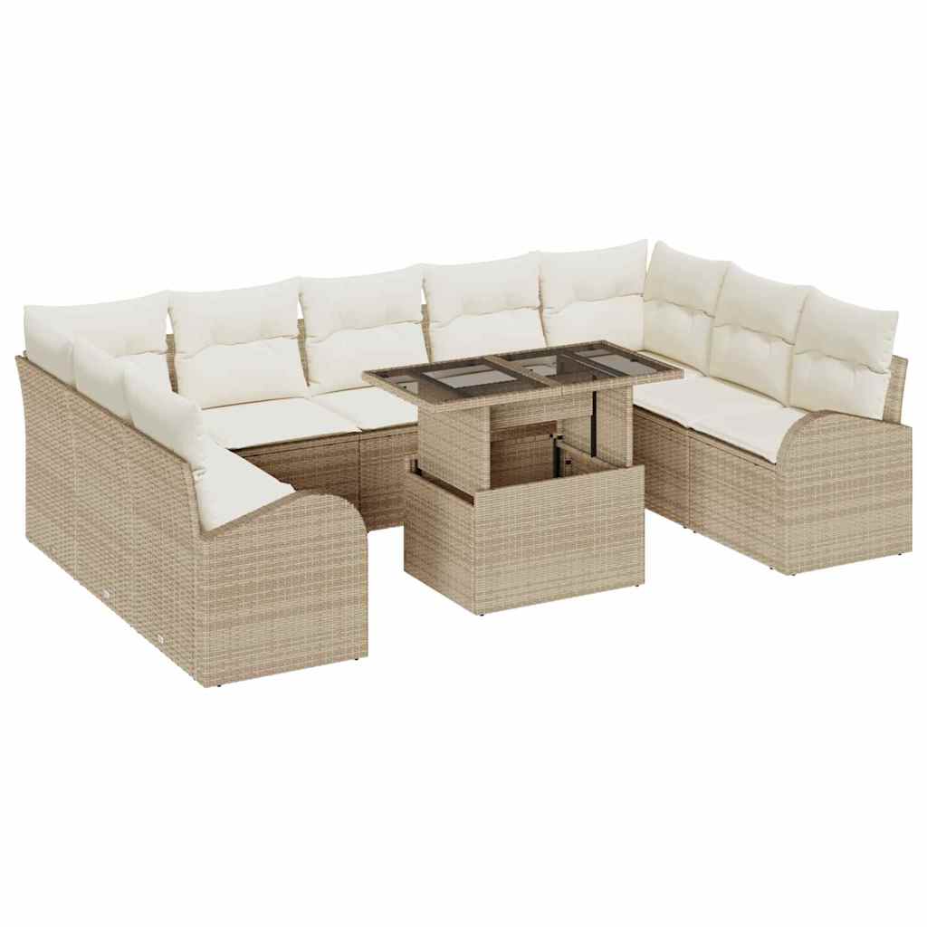 Gartensofa-set 10 stk. Beige Poly Rattan