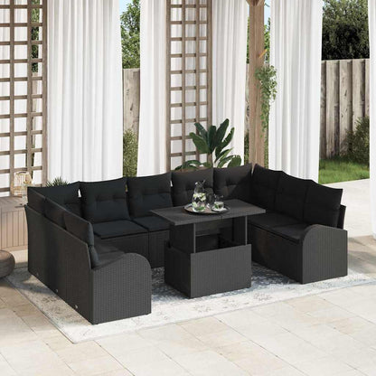 Gartensofa-set 10 stk. Schwarz Poly Rattan