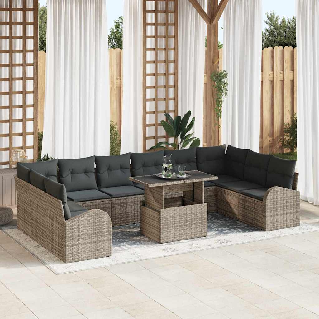 Gartensofa-set 11 stk. Grau Poly Rattan