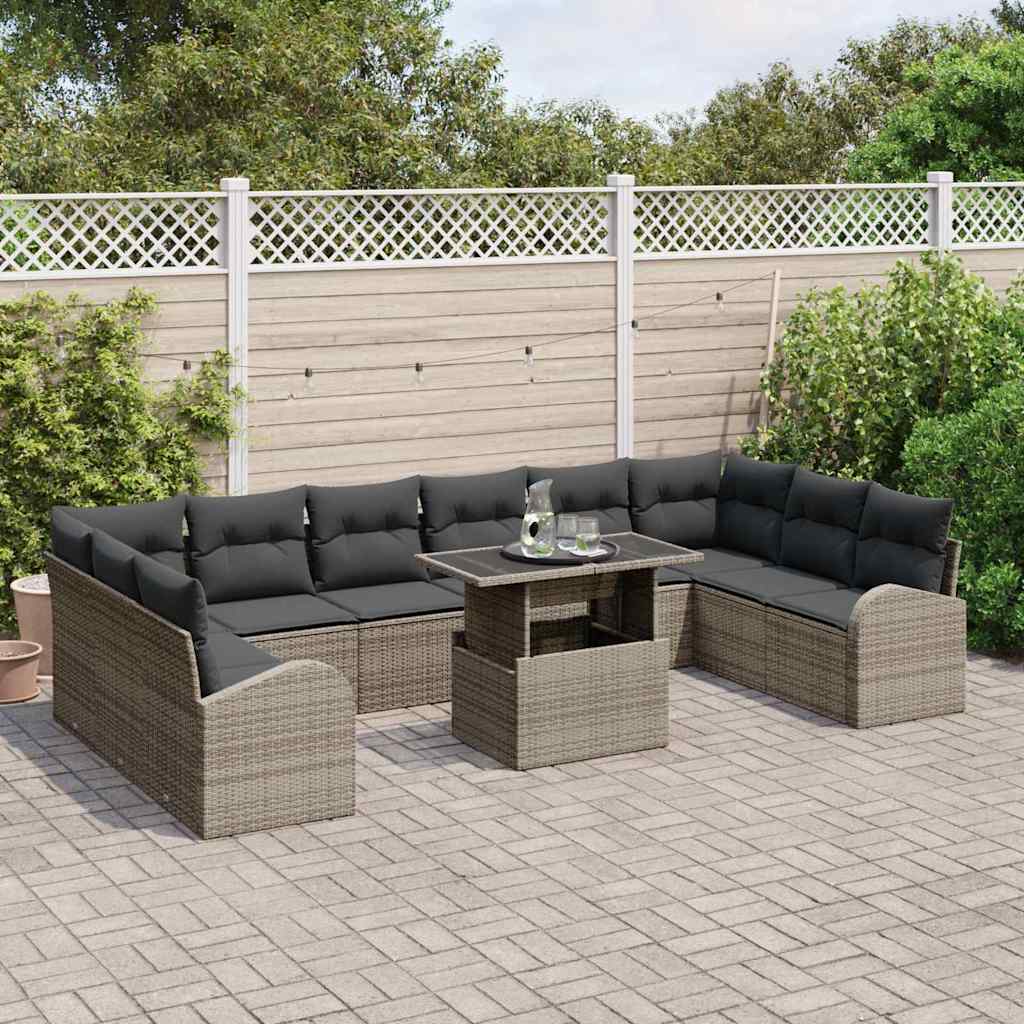 Gartensofa-set 11 stk. Grau Poly Rattan
