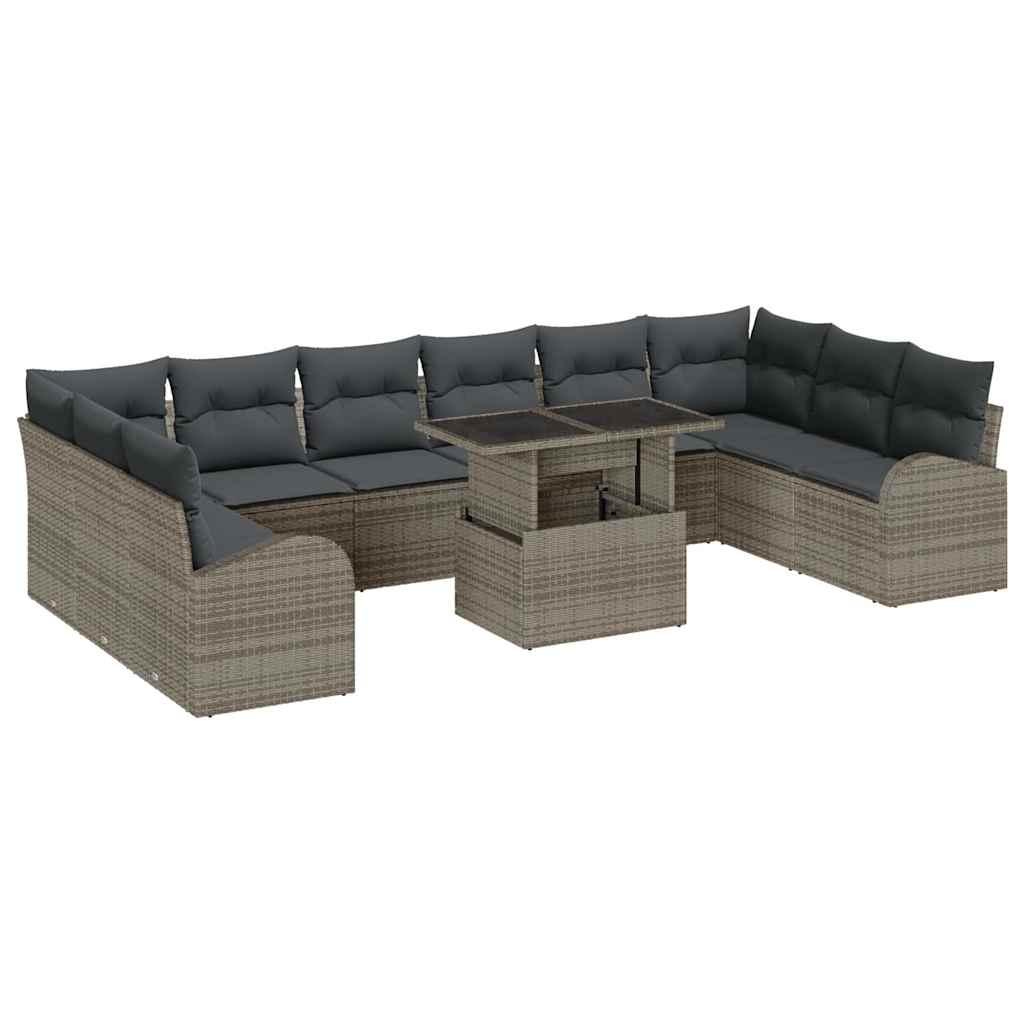 Gartensofa-set 11 stk. Grau Poly Rattan