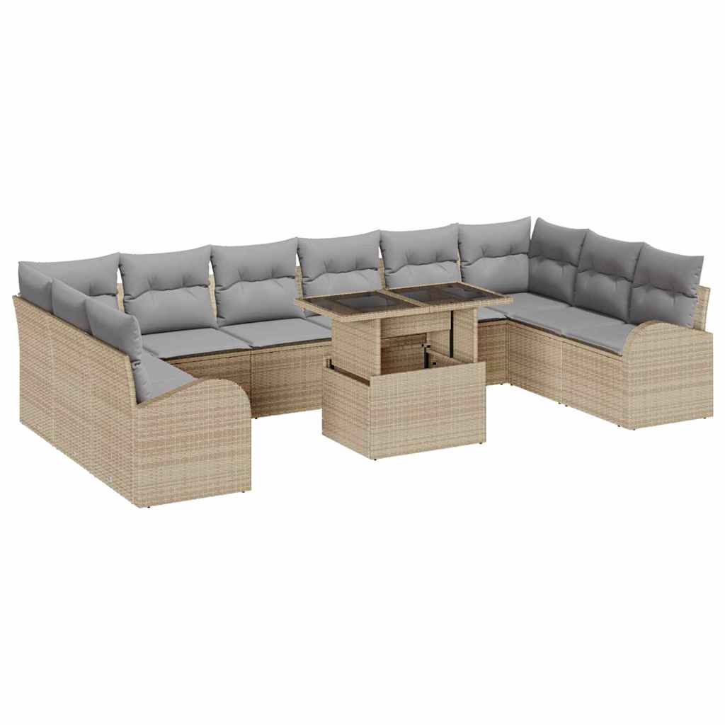 Gartensofa-set mit Kissen mit Speicher 11 pcs Beige Poly Rattan