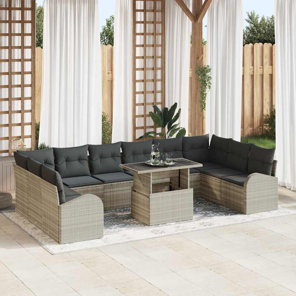 Gartensofa-set 11 stk. Hellgrau Poly Rattan