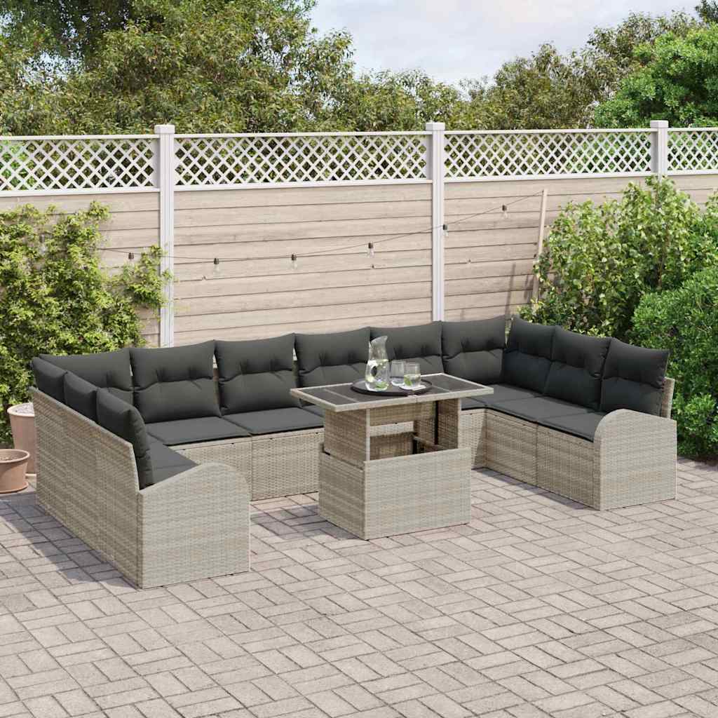Gartensofa-set 11 stk. Hellgrau Poly Rattan