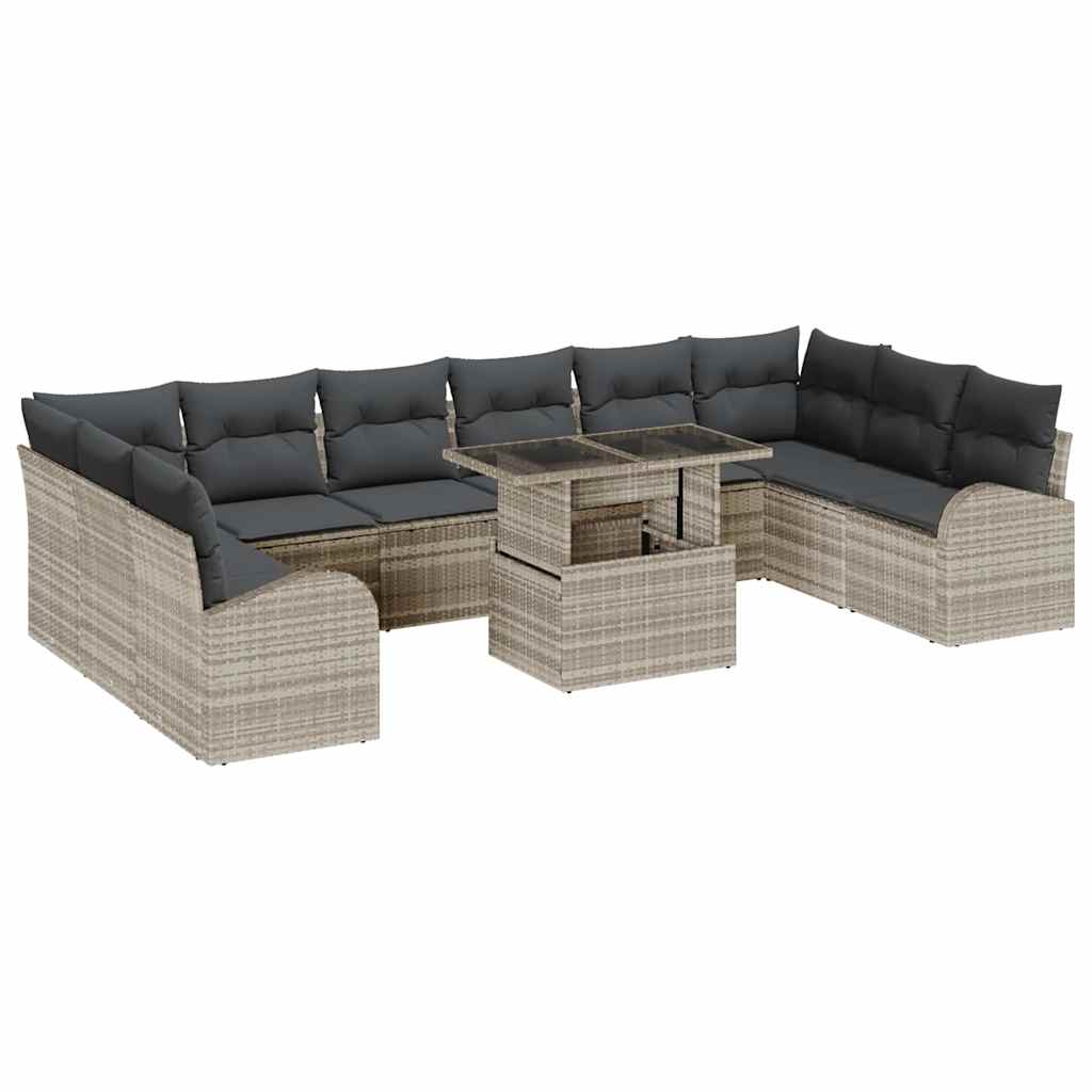 Gartensofa-set 11 stk. Hellgrau Poly Rattan
