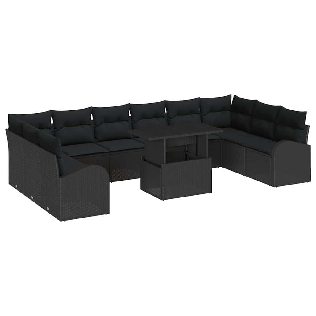 Gartensofa-set 11 stk. Schwarz Poly Rattan
