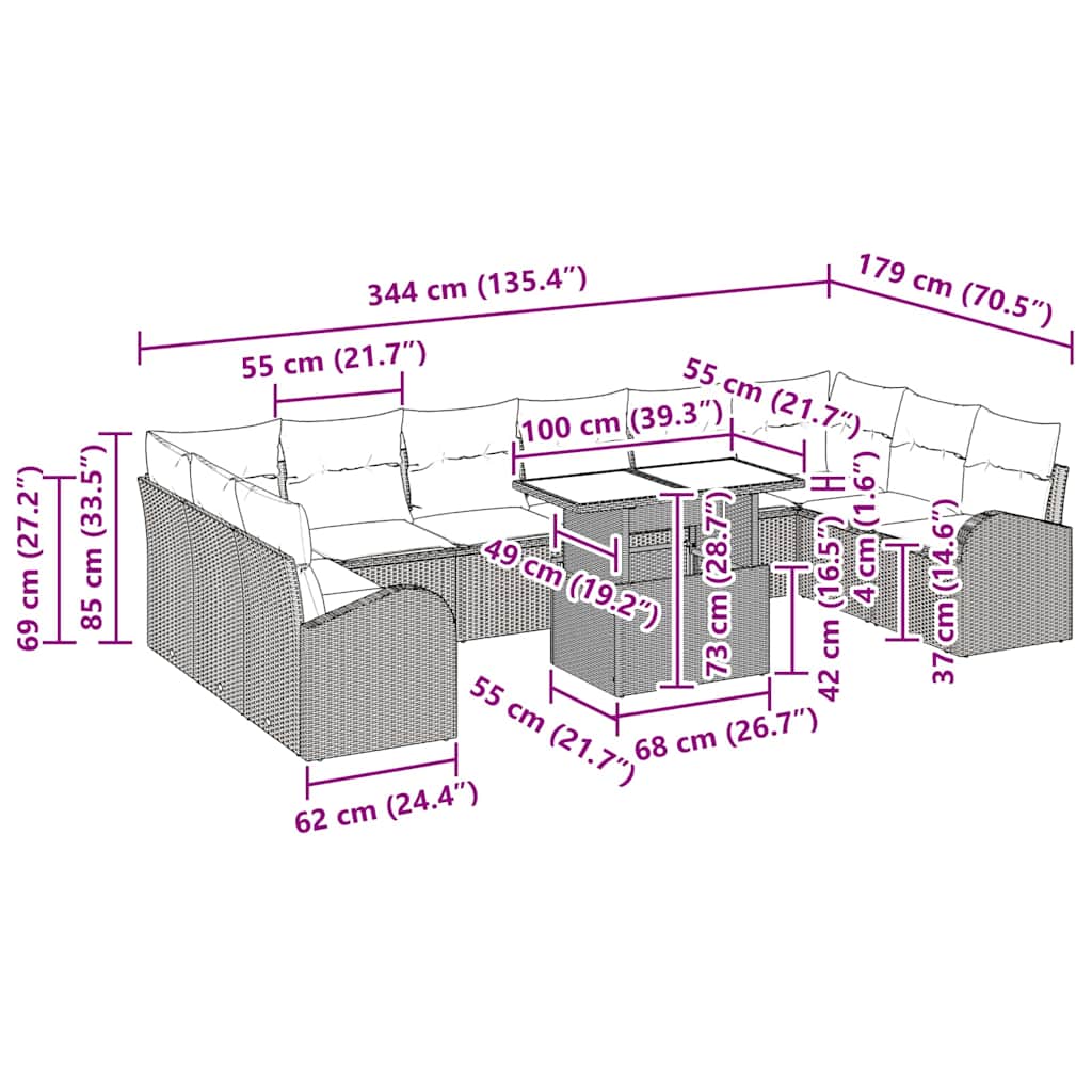 Gartensofa-set 11 stk. Schwarz Poly Rattan
