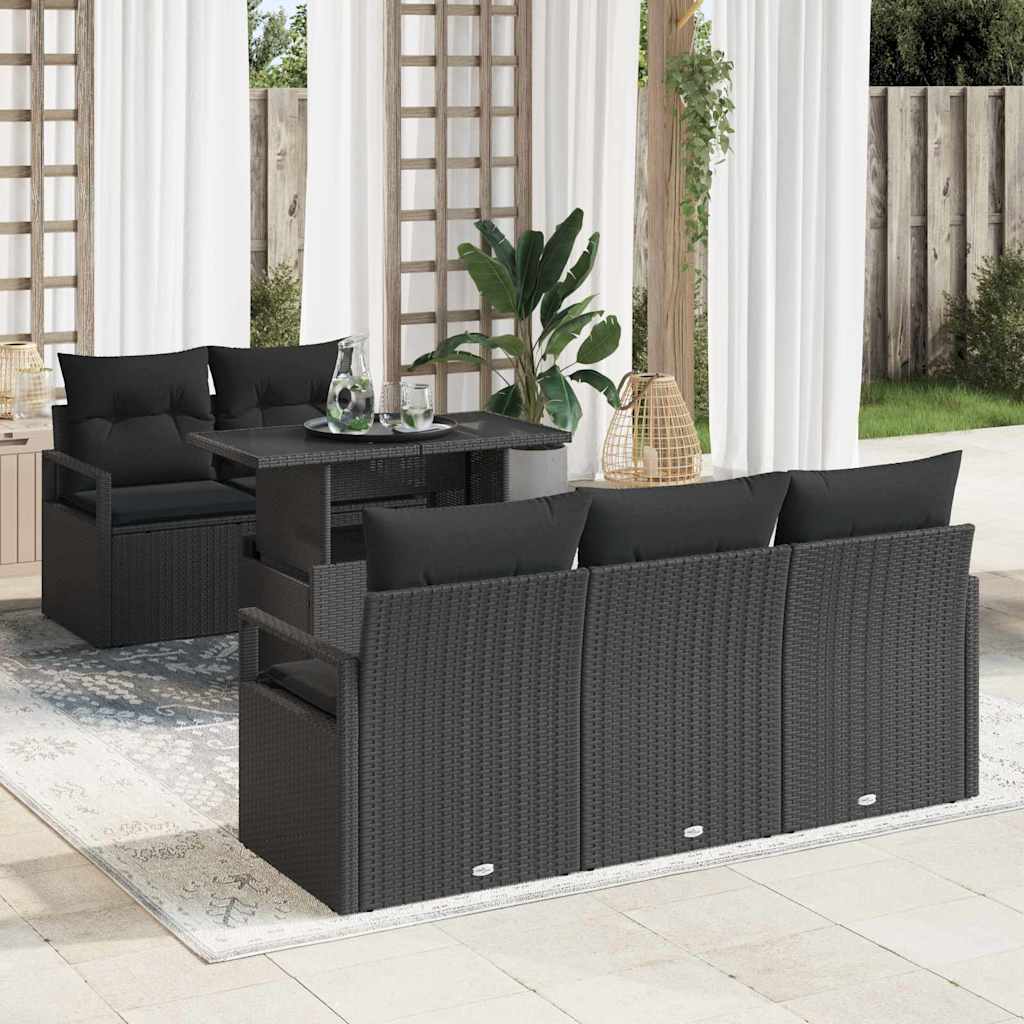 Gartensofa-set 6 stk. Schwarz Poly Rattan