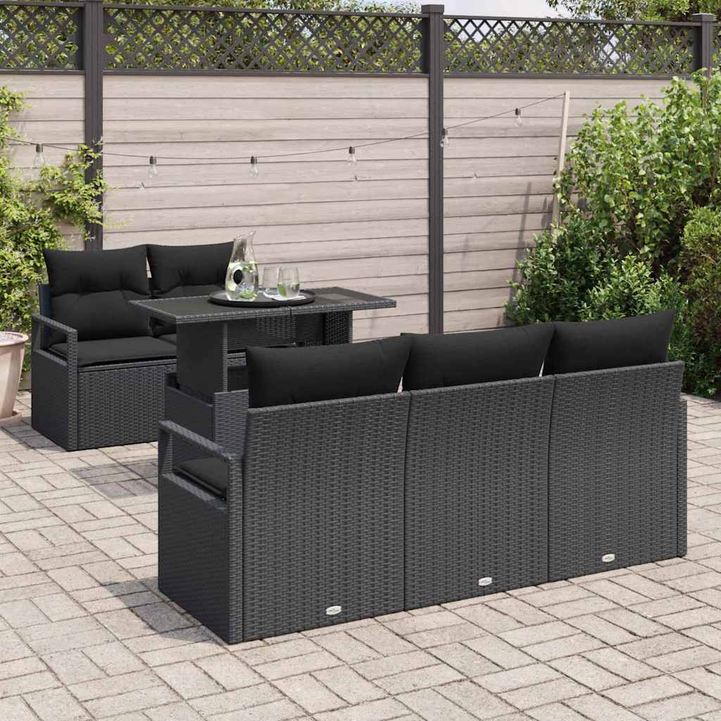 Gartensofa-set 6 stk. Schwarz Poly Rattan