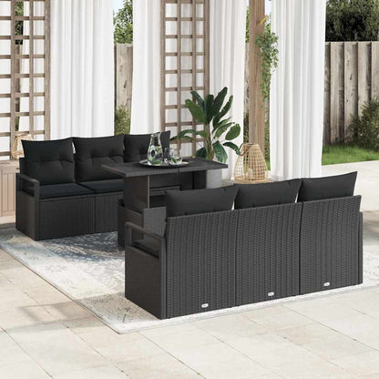 Gartensofa-set 7 stk. Schwarz Poly Rattan