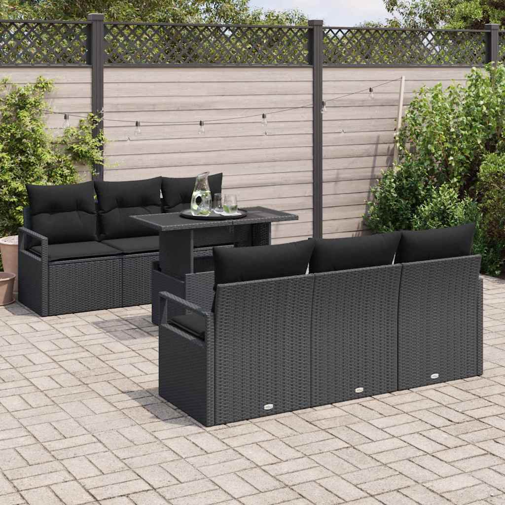 Gartensofa-set 7 stk. Schwarz Poly Rattan