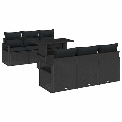 Gartensofa-set 7 stk. Schwarz Poly Rattan