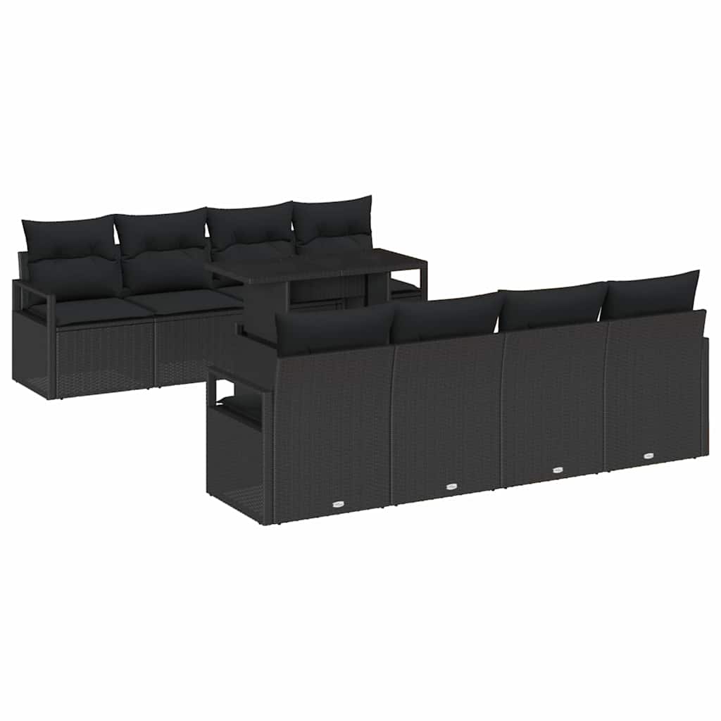 Gartensofa-set mit Kissen 9 pcs Schwarz Poly Rattan