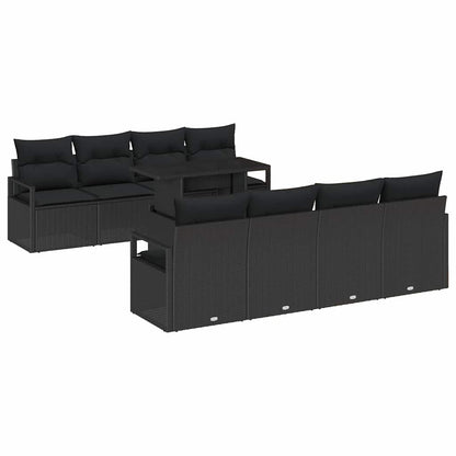 Gartensofa-set 9 stk. Schwarz Poly Rattan