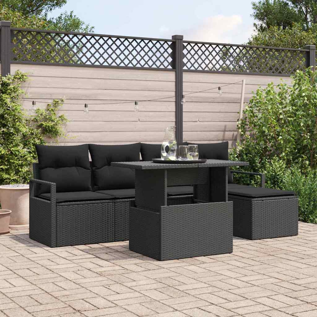 Gartensofa-set 6 stk. Schwarz Poly Rattan