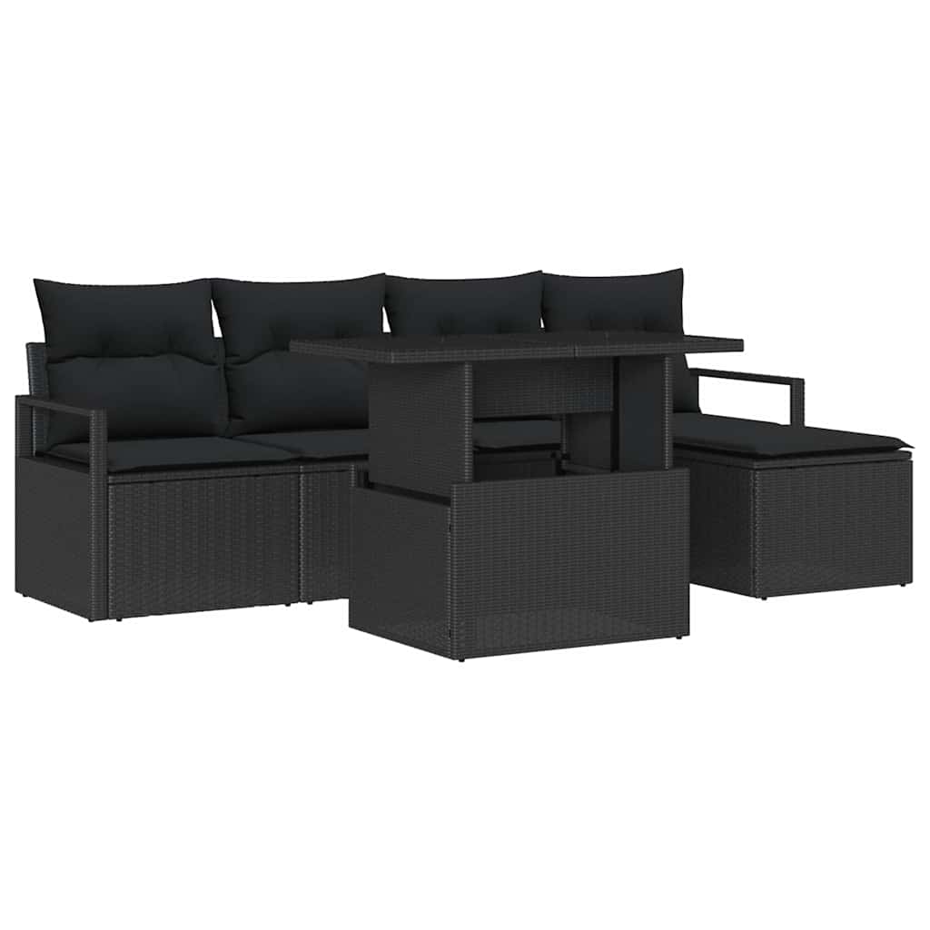 Gartensofa-set 6 stk. Schwarz Poly Rattan