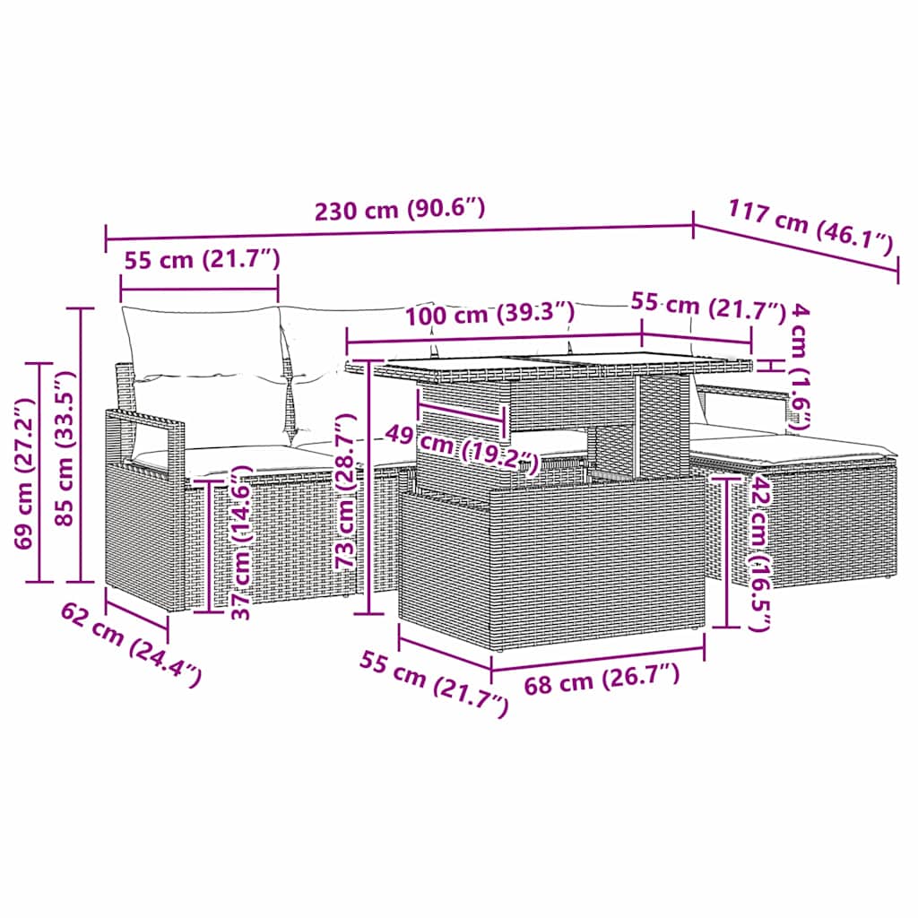 Gartensofa-set 6 stk. Schwarz Poly Rattan