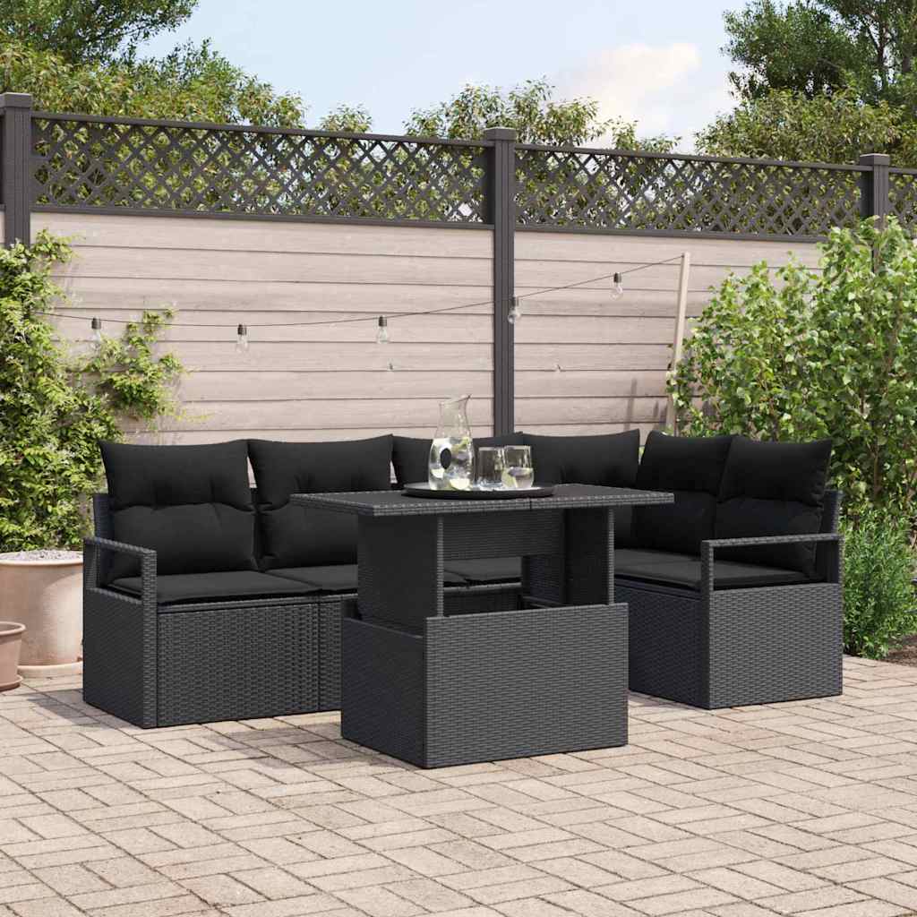Gartensofa-set 6 stk. Schwarz Poly Rattan