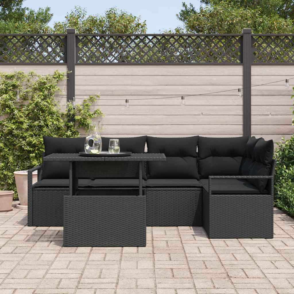 Gartensofa-set 6 stk. Schwarz Poly Rattan