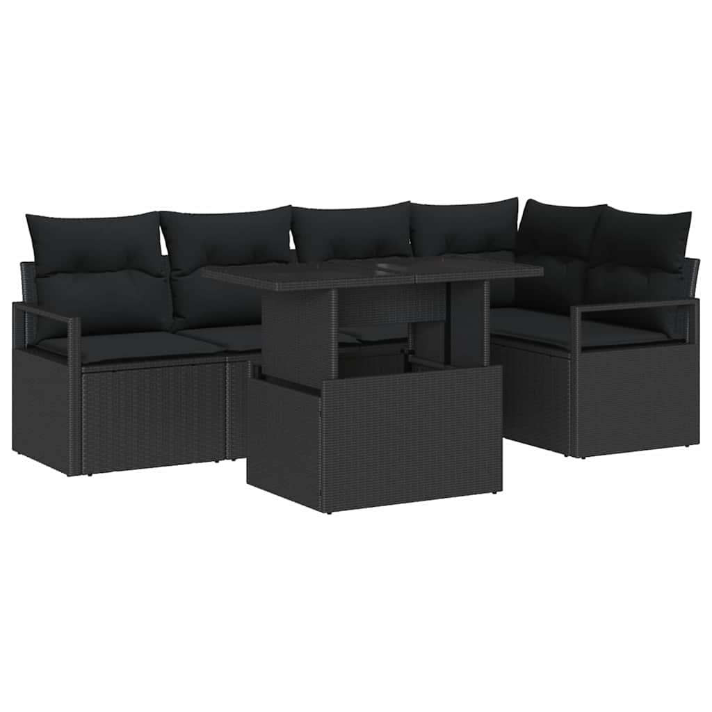 Gartensofa-set 6 stk. Schwarz Poly Rattan