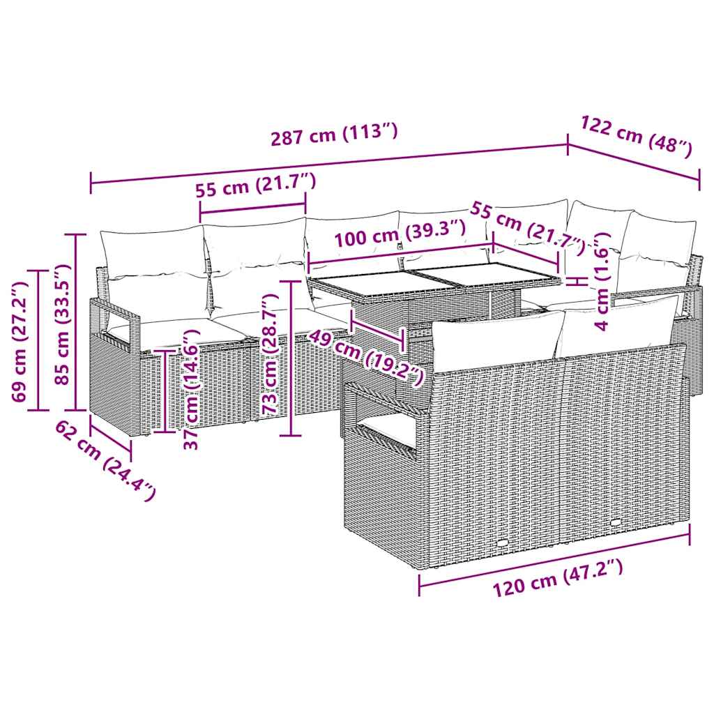 Gartensofa-set 9 stk. Schwarz Poly Rattan